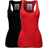 Zenana Women's Plain Solid Color Ribbed Racerback Tank Top Shirt Plus Sizes (XX-Large, 2 Pack: Black | Red)