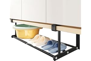 Wouqinen Undershelf Storage Basket, Telescopic Home Cabinet Accessories, Heavy-Duty Adjustable Rack Organizer Tray for Closet