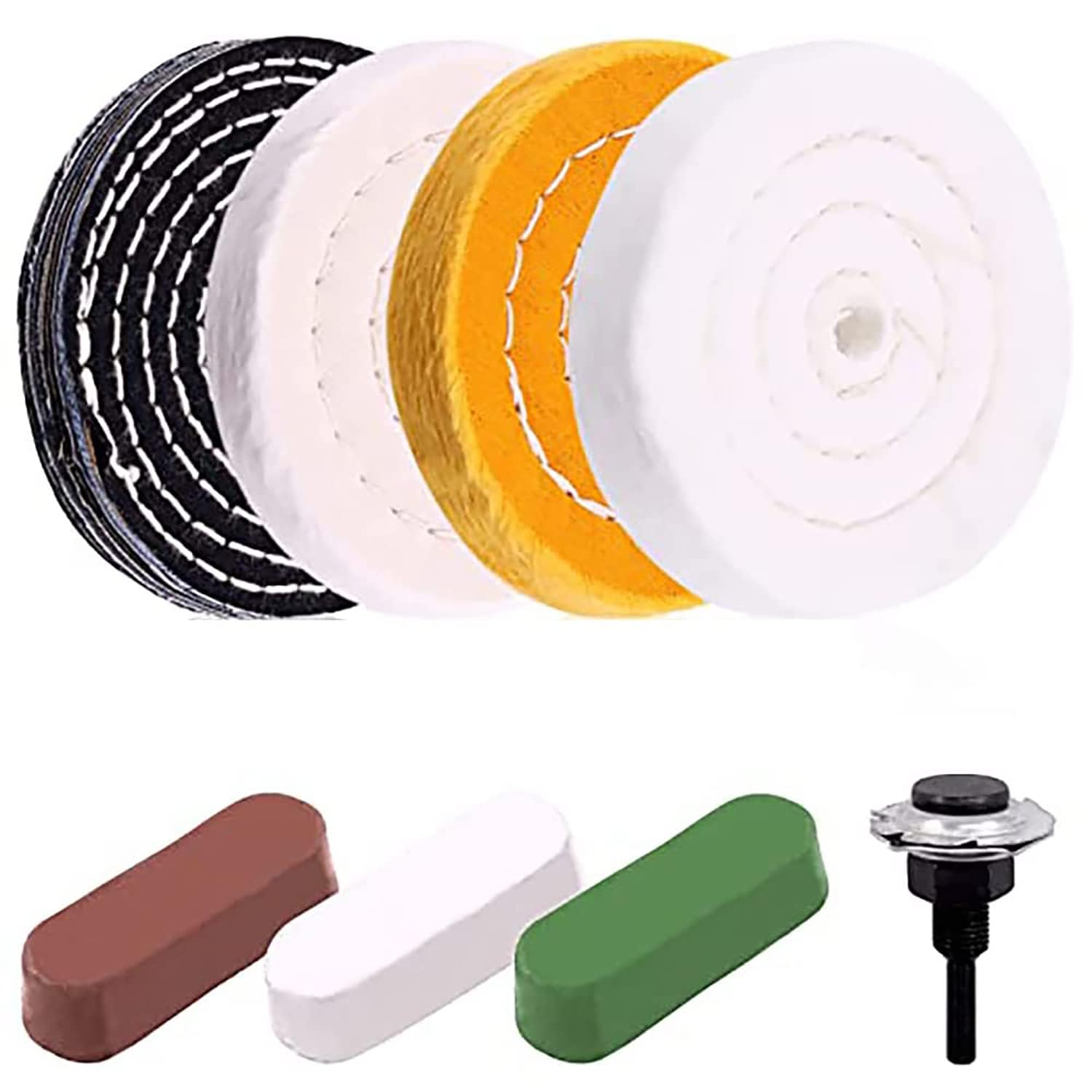 4'' Buffing & Polishing Wheels by [Brand Name] - 3pcs Compounds (White & Yellow Cotton, Flannel) / 1/4'' Shank for Grinders/Buffer Rotary Tools