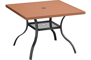 VICLLAX Square Outdoor Patio Table, All Weather Wood Grain Outdoor Dining Furniture, 38.6"x 38.6" Walnut Plastice Tabletop