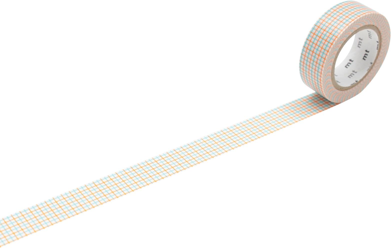 MT Patterns Washi Paper Masking Tape: 3/5" x 33', Graph Hougan Aqua X Mikan (Mandarin Orange)