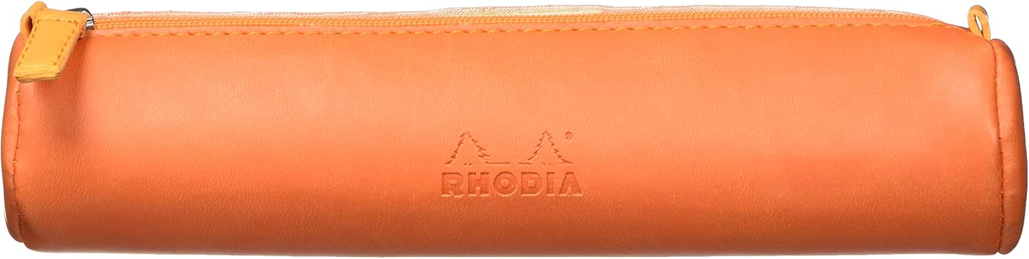RHODIA 318994C, Rhodiarama Tangerine Round Pencil Case, 21.5 x 5.5 cm, Genuine Orange Stitching, Ivory Jersey Interior - Image 4