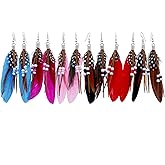 XYAYOU Vintage Bohemian Faux Feather Long Dangle Earrings for Women Men Tassel Hook Earring Jewellery