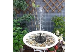 Solar Powered Round Fountain for Outdoor Water Features Garden Decor with 6 Interchangeable Nozzles (Black-16cm)