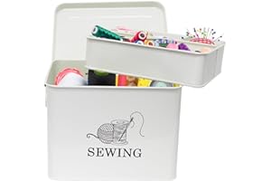 Xbopetda Industrial White 2-Tier Sewing Box, 9.2" x 7.2" x 7" - Sewing Supplies Organizer with Removable Tray & Reinforced Handles
