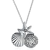 Hawaiian Seaside Escape Jewelry Set Sand Dollar, Starfish, Seashell Dangle Stud Earrings & Necklace for Women Teens 14K Gold-Plated .925 Sterling Silver with Lever Backs - Embrace Tropical Bliss