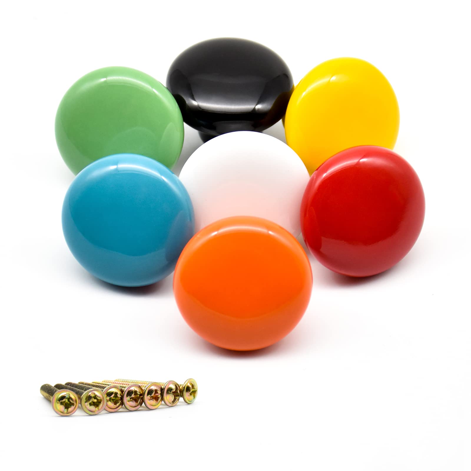 Skyzone 7 Pieces Colorful Ceramic Drawer Knobs - Round Cute Cabinet Pull Handles for Children's Wardrobes, Bedroom Furniture and Door Decoration