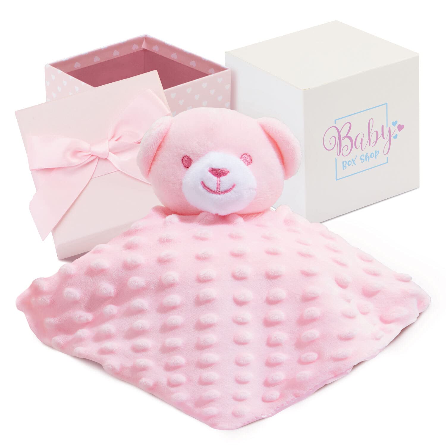 Pink Toy Comforter for Baby Girls – Newborn Blanket, Snuggly Teddy Bear Blankie, Machine Washable, Soft Comforter in Box