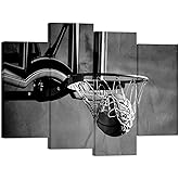 HOMEOART Basketball Wall Decor Boys Room Decor Black and White Canvas Wall Art Framed Ready to Hang, 34inchx48inch