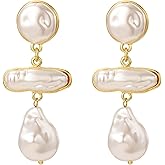 HETICA Baroque Pearl Earrings for Women - Large Teardrop Drop Statement Dangle Earring, Fashion Bridal Wedding Gift