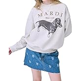 mardi mercredi Women's DDANJI Graphic Sweatshirt, 100% Cotton, Relaxed Fit Crewneck, Signature Dachshund Print