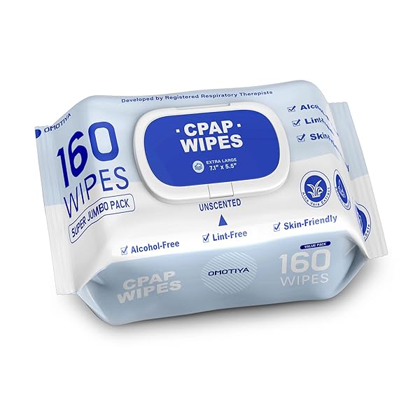 OMOTIYA CPAP MASK WIPES, 160 COUNT SUPER JUMBO PACK, FSA/HSA ELIGIBLE, EXTRA LARGE & MOIST, UNSCENTED, LINT FREE, ALCOHOL FREE, CLEANSING-SAFE, CLEANING WIPES FOR MASK, CPAP MACHINE & SUPPLIES, 1-PACK