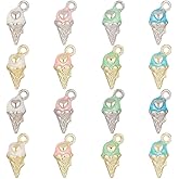 arricraft 24 Pcs Enamel Ice Cream Cone Charms, Colorful Metal Summer 3D Food Sweet Dessert Pendant for DIY Craft Necklace Earrings Bracelet Jewelry Making Accessories