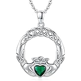 CUOKA MIRACLE Claddagh Necklace for Women 925 Sterling Silver Clada Celtic Knot Necklace Heart Birthstone Pendant Necklace Irish Jewelry Gifts for Women on Birthday Mother's Day