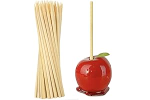 CJFOCUS Bamboo Candy Apple Skewer Sticks Semi Pointed, 5mm 5.5inch Cotton Rock Candy Caramel Lollipop Sticks, Natural Wooden BBQ Barbecue Skewer for Corn Dog 50 PCS