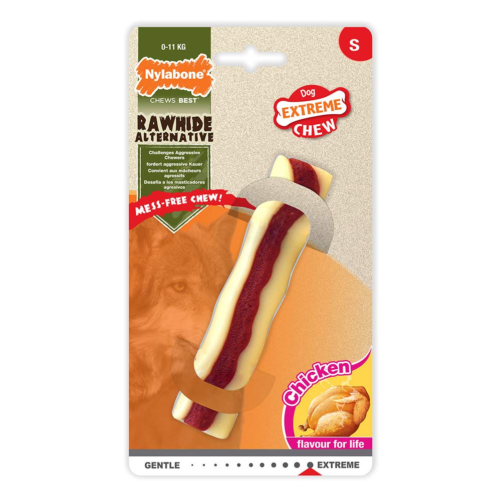Nylabone Extreme Tough Dog Chew Toy Rawhide Alternative, Mess-Free, Chicken Flavour, Small, for Dogs Upto 11 kg