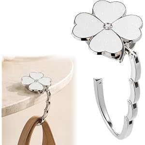 MSHHDK Four Leaf Foldable Handbag White Folding Purse Table Hook Holder | Anti-Slip Portable Folding Handbag Hanger, Foldable