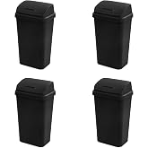 Sterilite Swing Top Wastebasket, Trash Can, 13 Gallon, Black, 4-Pack | Sleek Square Profile Modern Garbage Bin for Kitchen, Bathroom, Garage and Workspace, Fits 13 Gal Liners