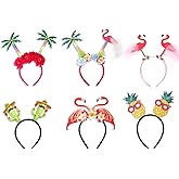 HIPIHOM 6Pcs Hawaiian Party Headbands Tropical Head Boppers Flamingo Palm Tree Pineapple Luau Party Headbands Decorations