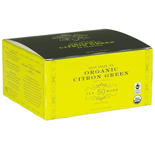 HARNEY & SONS ORGANIC CITRON GREEN TEA, 50 TEA BAGS, INDIVIDUALLY WRAPPED