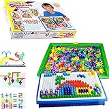 Idealgo 296pcs Mushroom Nails Jigsaw Puzzle Pegboard Sunsbell Educational Toys for Children Kids Jigsaw Puzzle Game Creative Mosaic Pegboard Educational Toys for Children