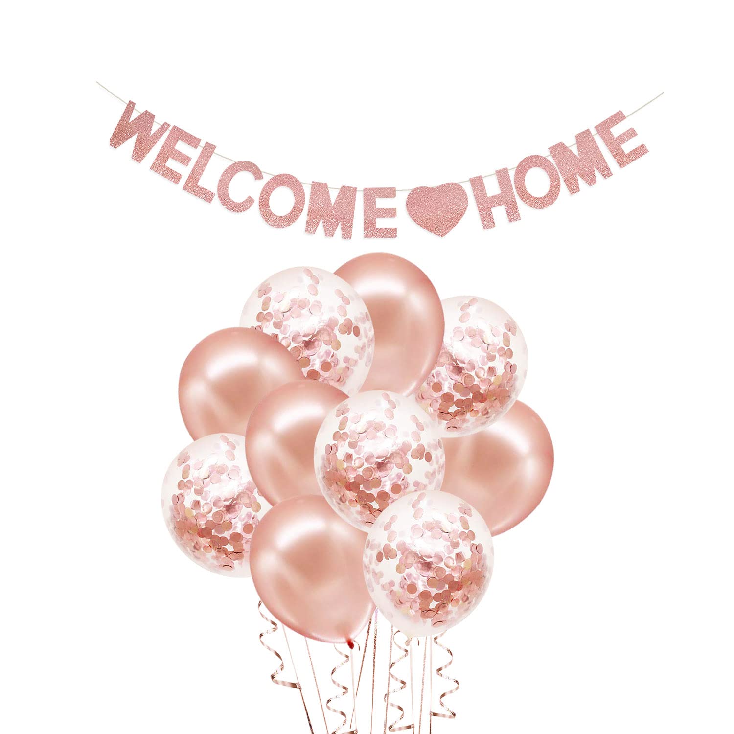 Yueshop Welcome Home Decoration Banner Set, 1PCS Welcome Home Banner, Rose Gold Sequin Balloons Latex Balloons, 10M Ribbon Great for Home,Family Party Decorations