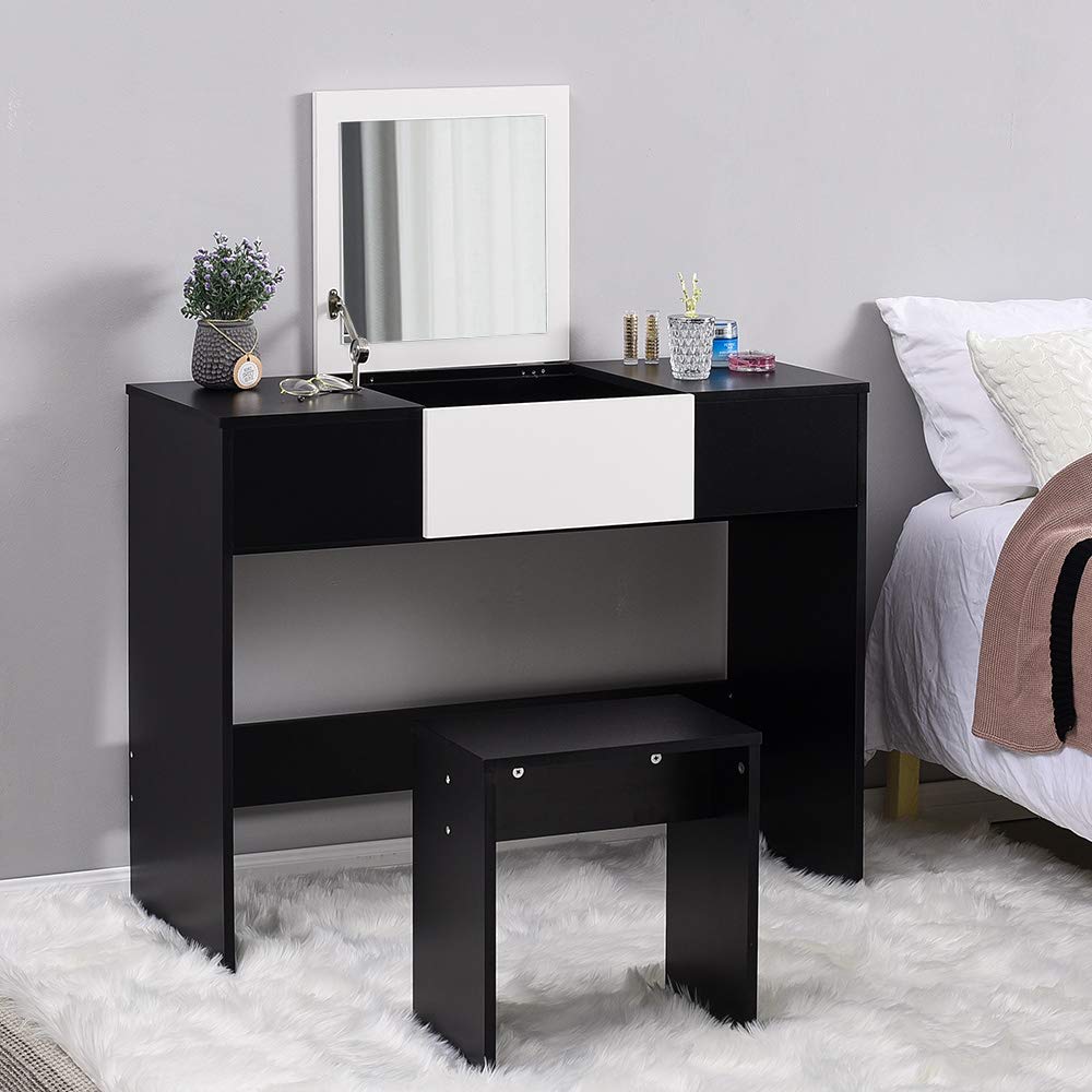 Buy Modern Dressing Table Set with Flipup Mirror Wood Makeup Table Vanity Console Dresser with