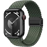 MroTech Sport Solo Loop Compatible with Apple Watch Band 42mm 44mm 45mm 49mm for Women Men,Adjustable Magnetic Stretchy Nylon Braided Wristband for iWatch Series 9 8 7 6 5 4 3 Ultra 2 SE SE2,Green