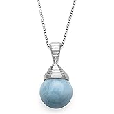 Belacqua Natural Milky Blue Aquamarine Drop Pendant Necklace in Sterling Silver, 18 Inches Box Chain, 10 mm Round, Jewelry for Women, Gift Box Included