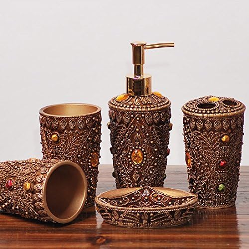 Eovsea Deluxe 5pcs 3D Modern Diamond Bathroom Accessories Soap Tumbler Dish Sets