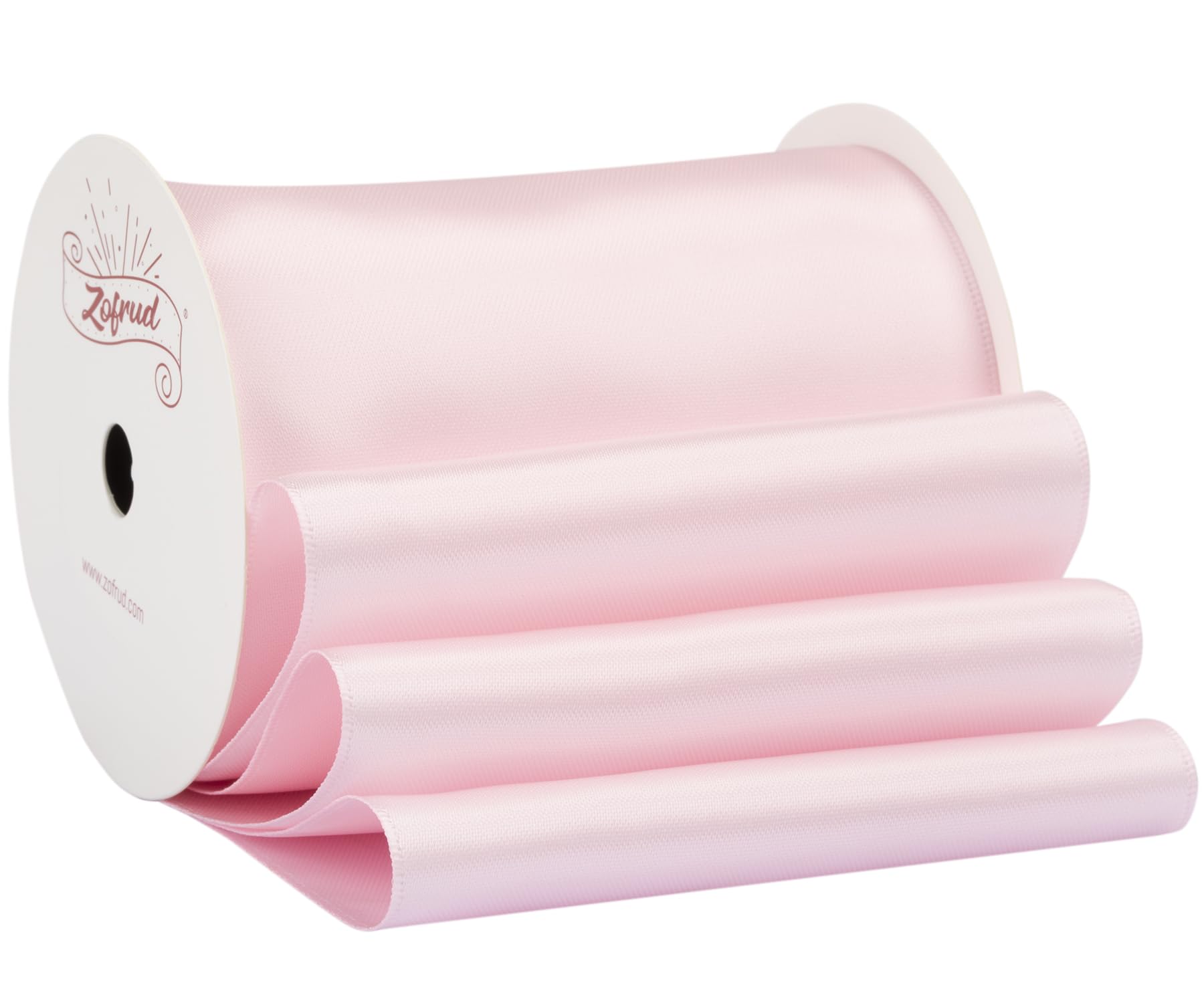 Zofrud Lt. Pink Satin Ribbon 100mm x 9 Meters - Large Ribbon Ideal for Bows, Gift Wrapping, Flower Bouquet, and Crafts
