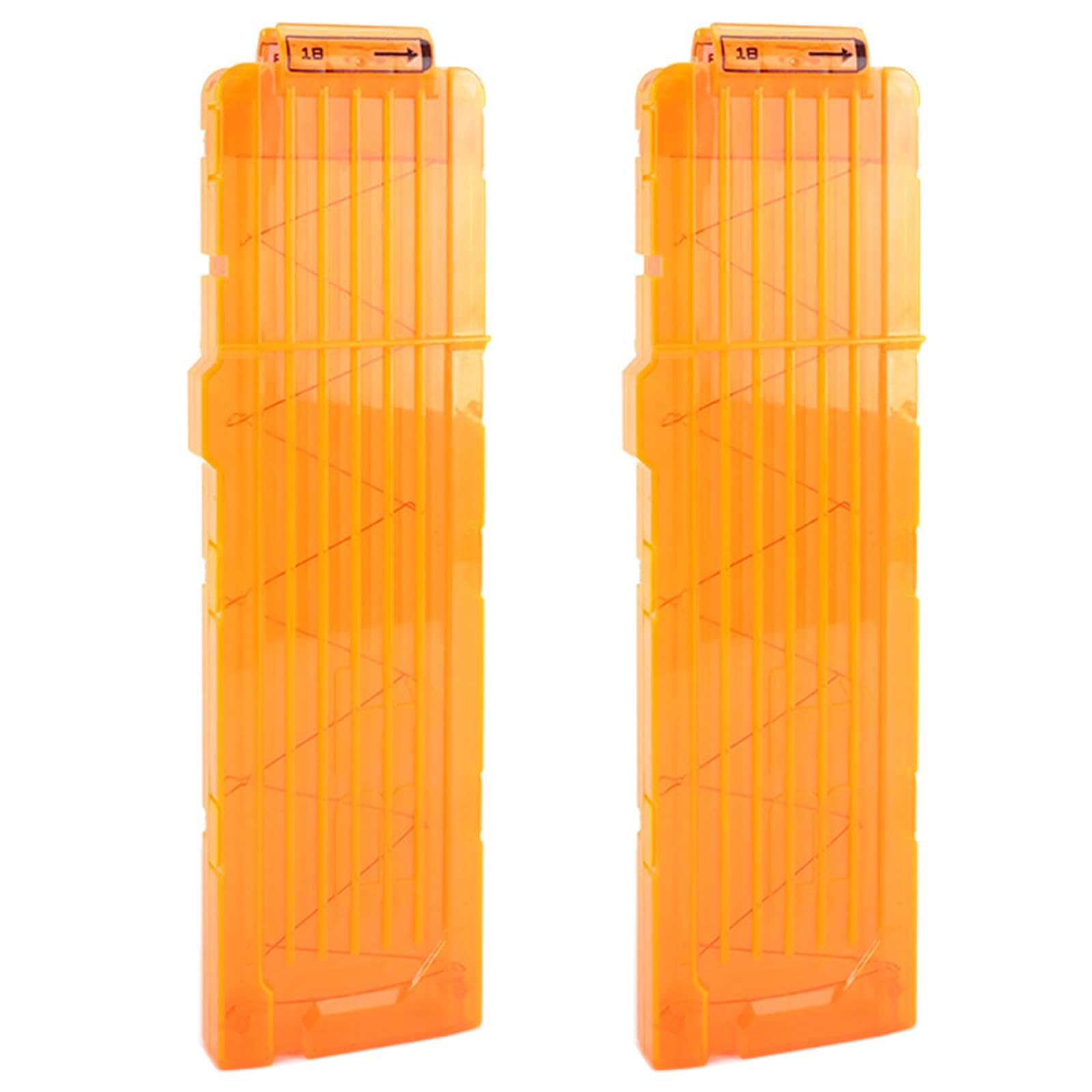 TiGog 2 Pcs Clip Magazines for Nerf N Strike, 18-Dart Clips Magazine, Quick Reload Darts Clip Magazine for Nerf N-Strike Elite Series Toy Rifles, Transparent Orange