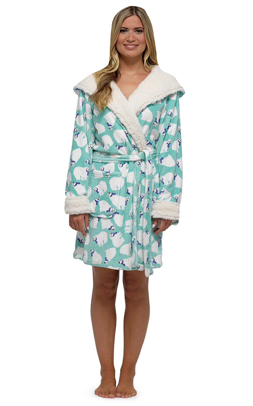 Ladies Womens Soft Feel Polar Bear Hooded Gowns Robes Wraps S M L 2 Colours NEW