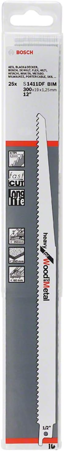 Bosch Accessories 5 pieces Sabre Saw Blade S 1411 DF Heavy for Wood and Metal (Length 300 mm, sabre saw accessories) - Image 3