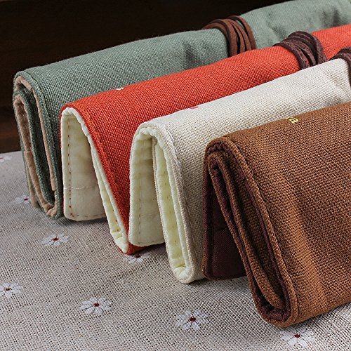 Sealike 4 Pcs Vintage Cartoon Roll up Canvas Pen Bag Pencil Case Pen Holder Cosmetic Bag Pouch Bag for Women Teen Girls with Stylus - Thumbnail 5