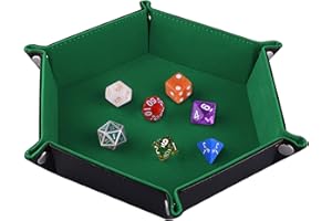 SIQUK Double Sided Dice Tray, Folding Hexagon PU Leather and Dark Green Velvet Dice Holder for Dungeons and Dragons RPG Dice Gaming D&D and Other Table Games
