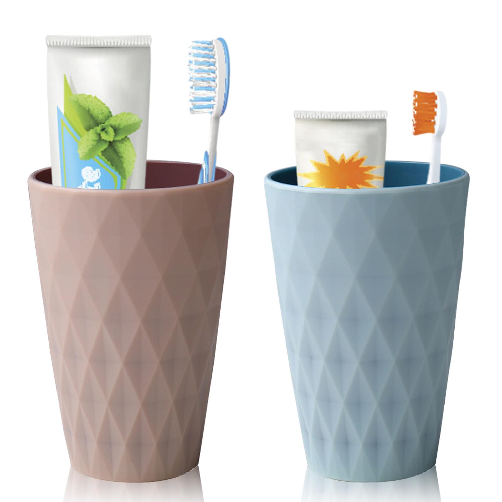 Misazy Toothbrush Cup 2 Pieces Mouthwash Cup, Bathroom Cup with a Smooth Cup Mouth for Travel Camping Bathroom Tidy Bathroom Accessories (Pink + Light Blue), (AM02579013GO)