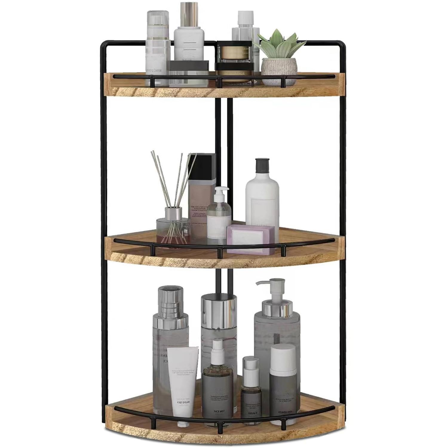 Photo 1 of Dorhors 3-Tier Corner Bathroom Organizer Countertop for Storage,Vanity Tray,Wood Counter Organizer for Kitchen,Bathroom,Dresser (Rustic Brown)