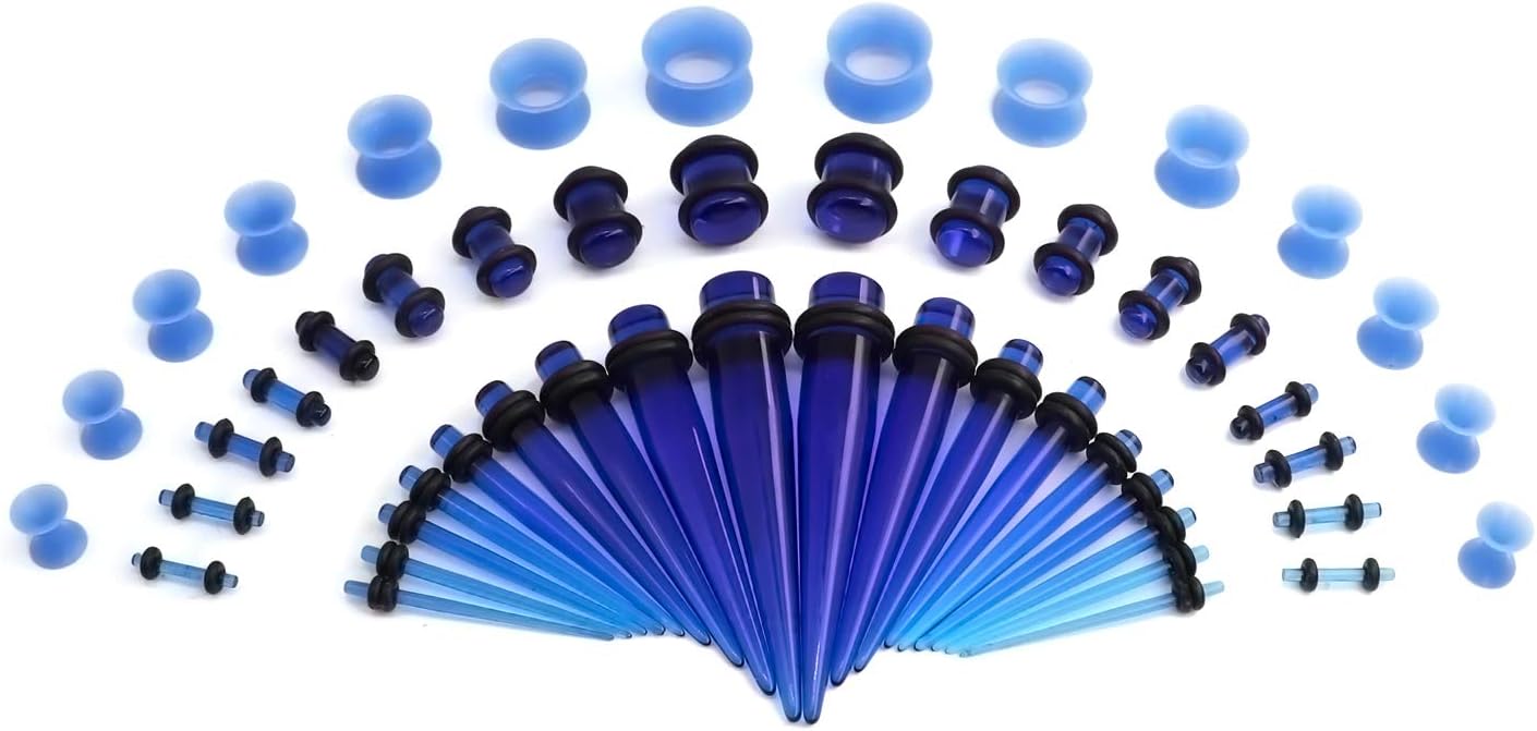 50PCS Ear Gauge Stretching Kit - 14G-00G Acrylic Tapers and Plugs + Silicone Tunnels Set Eyelets Body Piercing Jewelry