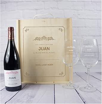 Kit con Botella de Vino + Copas de Vino + Caja de Madera ...