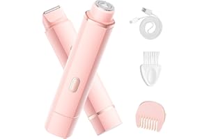 AQEQPT Bikini Trimmer for Women, Electric Razors with Dual Heads, Rechargeable Pubic Hair Trimmer with IPX7 Waterproof, Painless Pro Shaver for Underarm Leg Arm Body Face Private Area(ChampagnePink)