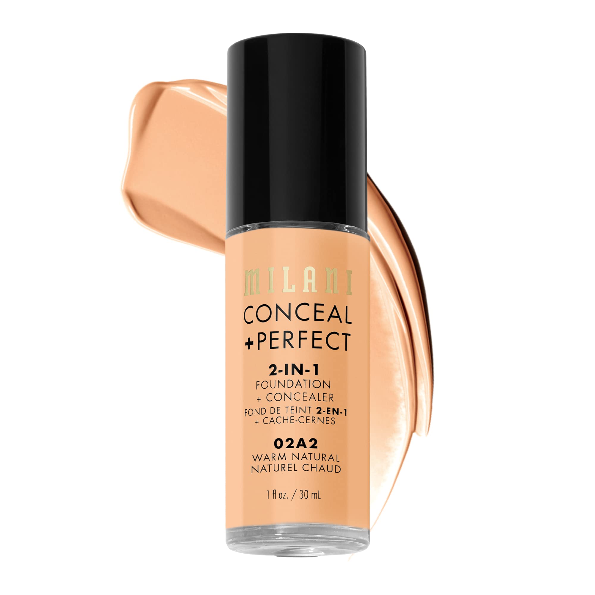 Photo 1 of Milani Conceal + Perfect 2-in-1 Foundation + Concealer for a Flawless Complexion, Under Eye Corrector, Cover Redness and Imperfections, Waterproof and Sweatproof - Warm Natural