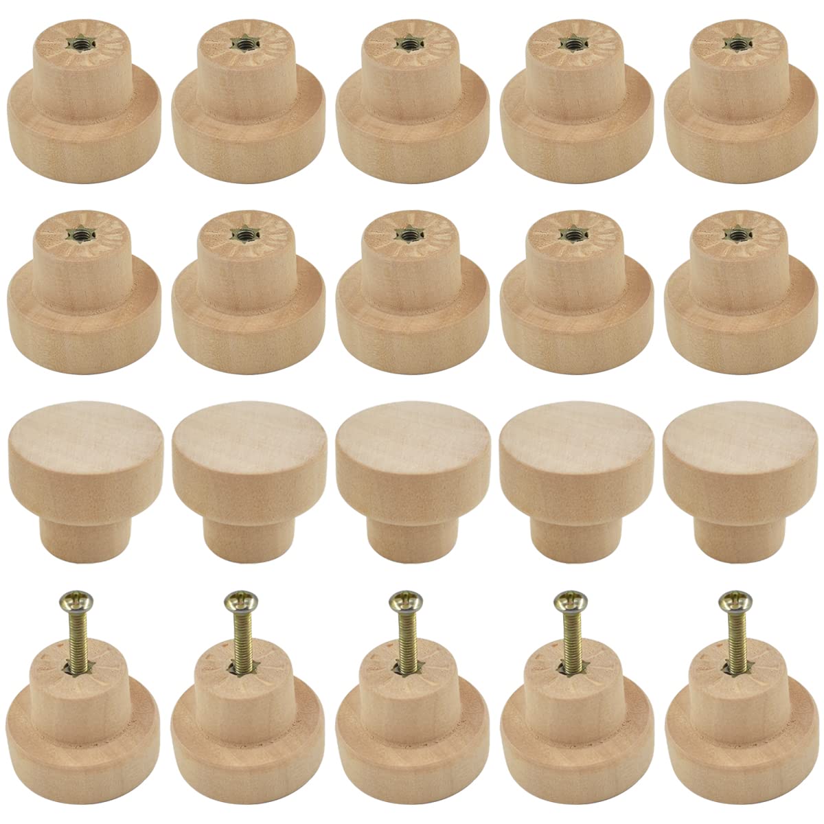 Roellgs20PCS Wooden Knob, 28MM Round Vintage Drawer Knob, Kitchen Cabinet Door Drawer Handle, Wardrobe Furniture Screw Door Handle