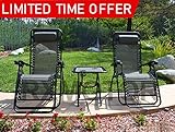 Rxmoto Zero Gravity Chairs Table with Cup Holder Set 3 Pieces Adjustable Folding Lounge Recliners with Head Rest Pillow for Patio Outdoor Yard Beach Pool Support 350lbs