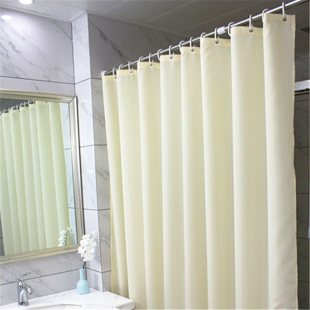 Optimal Products EXTRA LONG PLAIN FABRIC SHOWER CURTAIN 180CM WIDE X 200CM LONG WATERPROOF WITH 12 HOOKS RING 100% POLYESTER WEIGHTED HEM (CREAM)