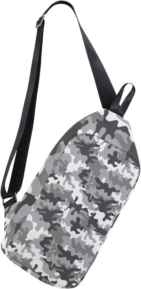 White Black Art Camouflage Sling Bag Chest Shoulder Unbalance Gym Fanny Backpack Daypack Rucksack