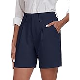 MoFiz Dress Shorts for Women Business Casual Summer Pleated Tailored Elastic Waist Work Office Trouser Shorts with Pockets
