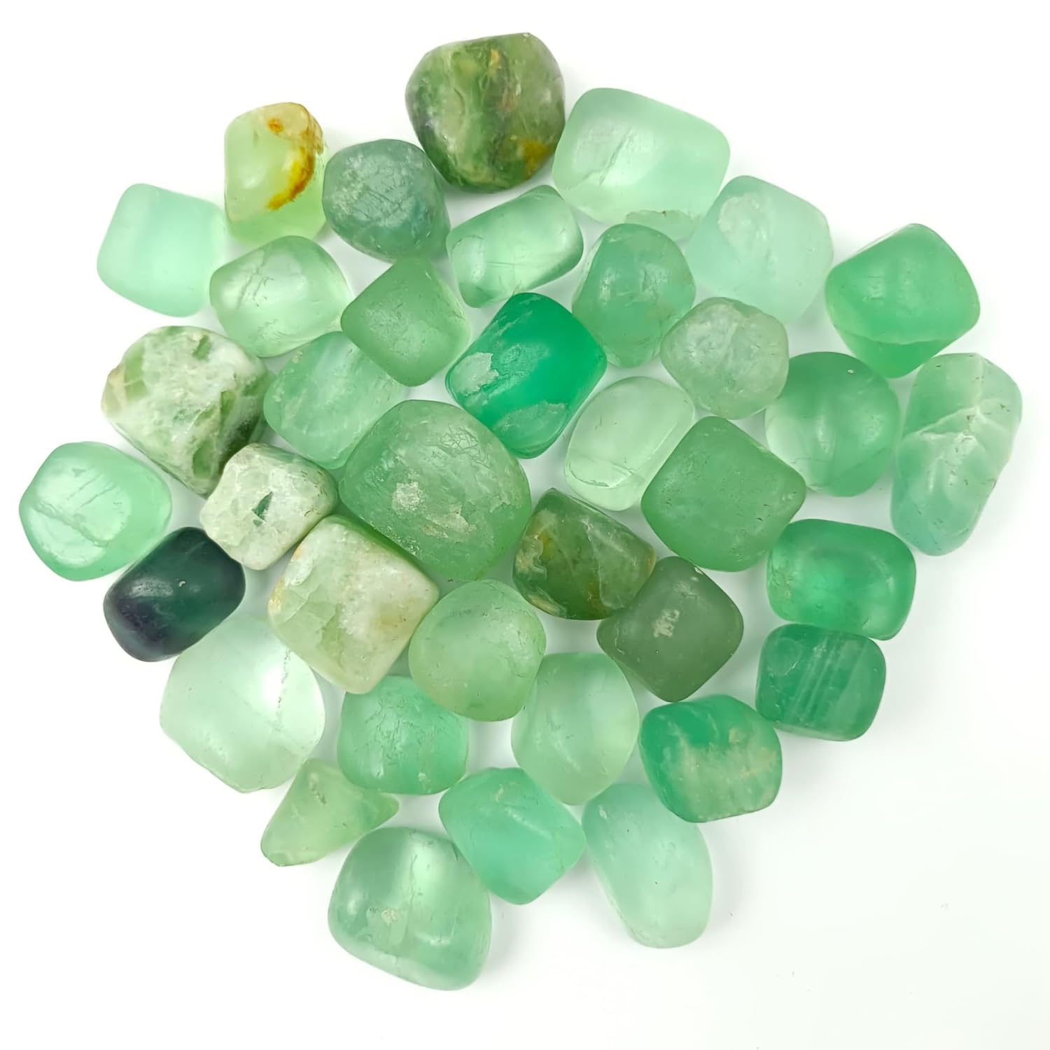 Jet International Green Flourite Tumbled Stone 100 Grams Attractive Genuine A Grade Approx.75"to 1 Inch | Polished Crystals Healing | Natural Stones | Feng Shui | Chakra Balancing