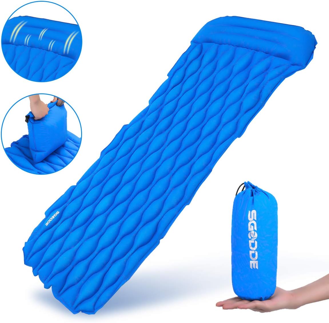 SGODDE Inflating Sleeping Pad Camping Mattress, Inflatable Sleeping Mat Ultra Thick 12 cm Compact & Waterproof | Durable & Ultralight for Outdoor Backpacking, Camping, Hiking, Sleeping bag
