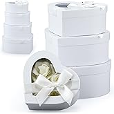 Resurhang 4 Pcs Valentine Flower Boxes Heart Shaped Boxes Floral Gift Box Assorted Sizes with Transparent Window Lids and Ribbons for Luxury Flower Gift Arrangements Wedding(White)